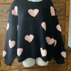 Women's Navy Blue.Sweater with Pink Heart Accents Size M Néw No Tags